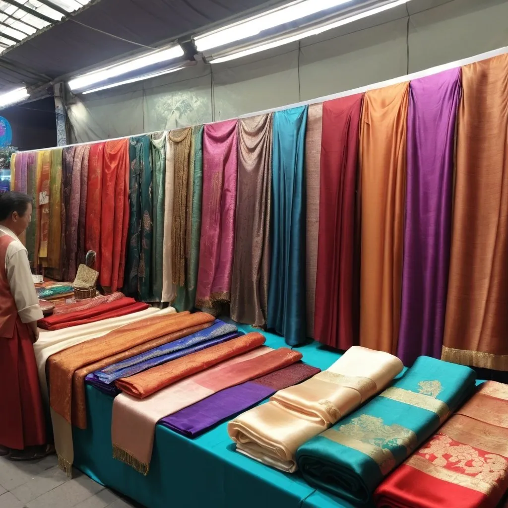 Prompt: a booth sell silk in conten fair