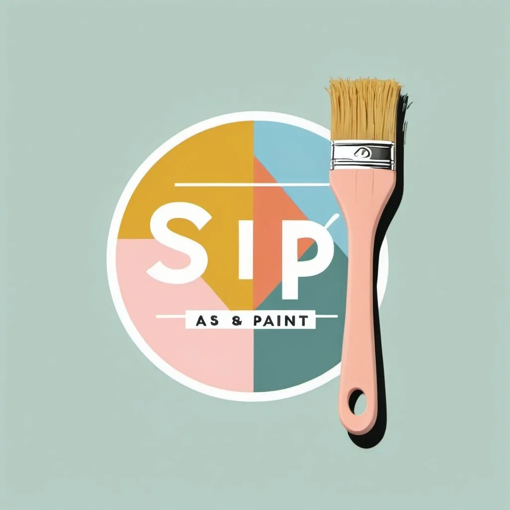 Prompt: a minimalist logo design, pastel colors and a retro aesthetic, a 'sip & paint' event shown with a paintbrush and straw