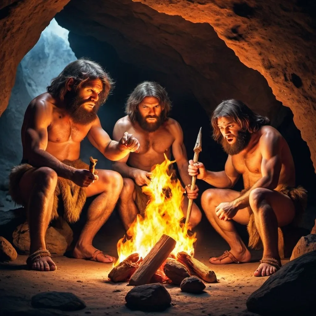 Prompt: cavemen with fire