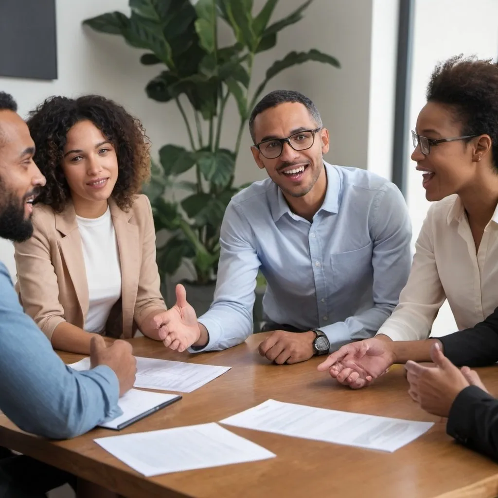 Prompt: a mixed group of people having a good discussion and coming to an agreement as to what to do together

