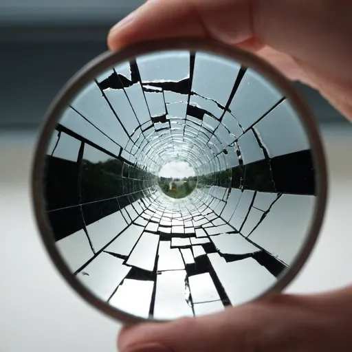 Prompt: looking through a piece of glass that has been broken, then repaired. Seeing the world clearly through the glass.