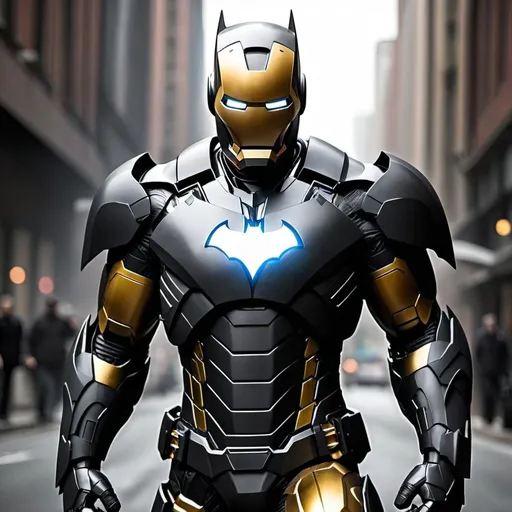 Prompt: A mix between Iron Man and Batman 