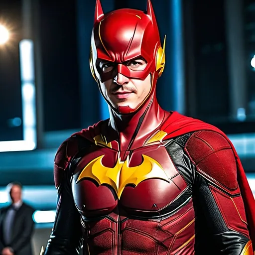 Prompt: {the flash Grant Gustin as Batman}, perfect composition, hyperrealistic, super detailed, 8k, high quality, Full Body.