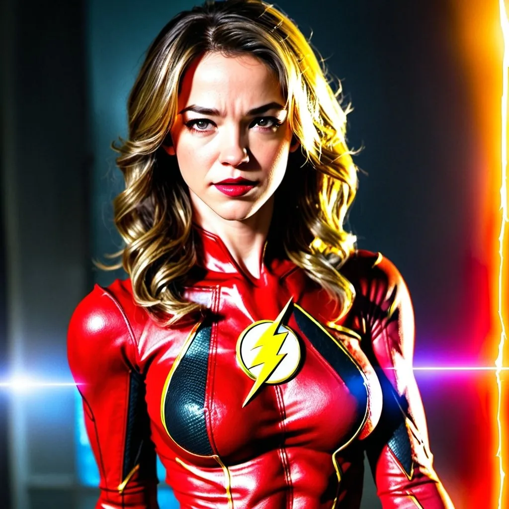 Prompt: The Flash as a hot woman and real life pic and full body picture.  