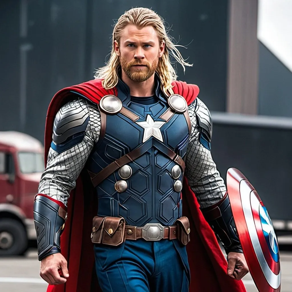 Prompt: A mix between Thor and Captain America 