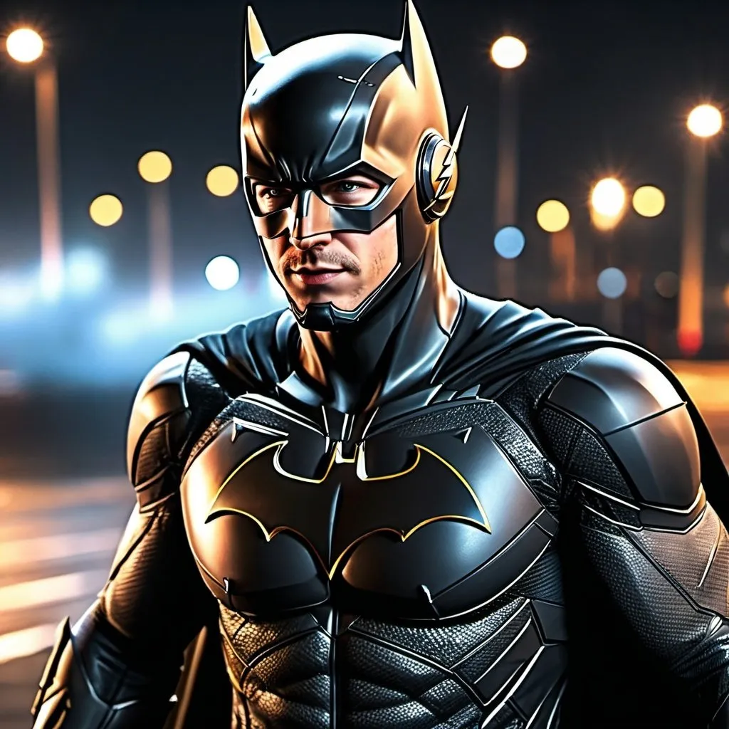 Prompt: {the flash as batman}, perfect composition, hyperrealistic, super detailed, 8k, high quality, trending art, trending on artstation, sharp focus, studio photo, intricate details, highly detailed, Full body. 