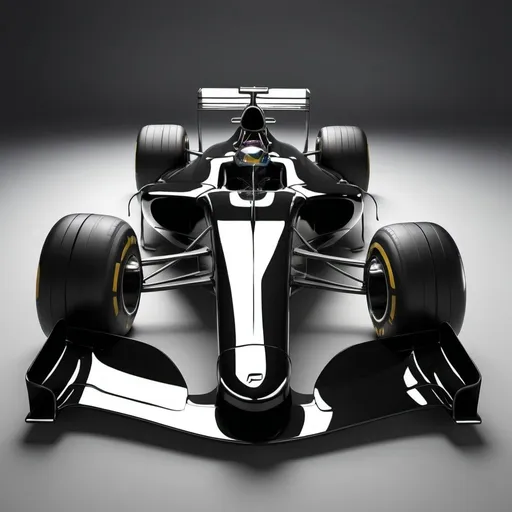 Prompt: design a modern shiny black metal unbranded formula 1 car. The car should be facing the viewer


