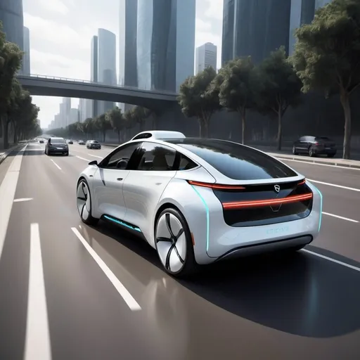 Prompt: draw a highway of all, cool looking, self driving electric cars.  futuristic looking
