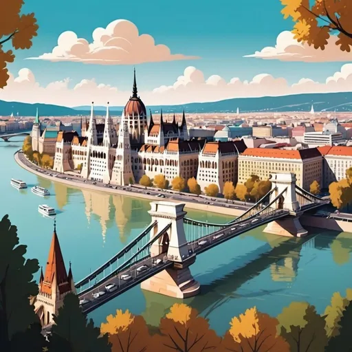 Prompt: Budapest in cartoon view