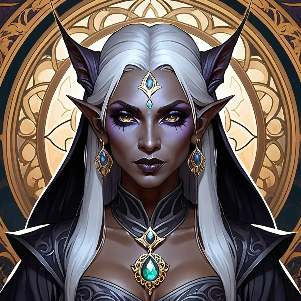 Prompt: A dark elf necromancer in <mymodel> artstyle, eldritch horror, evil, angry, stern, intimidating, magical, detailed, drow, old, monstrous, ugly, old woman