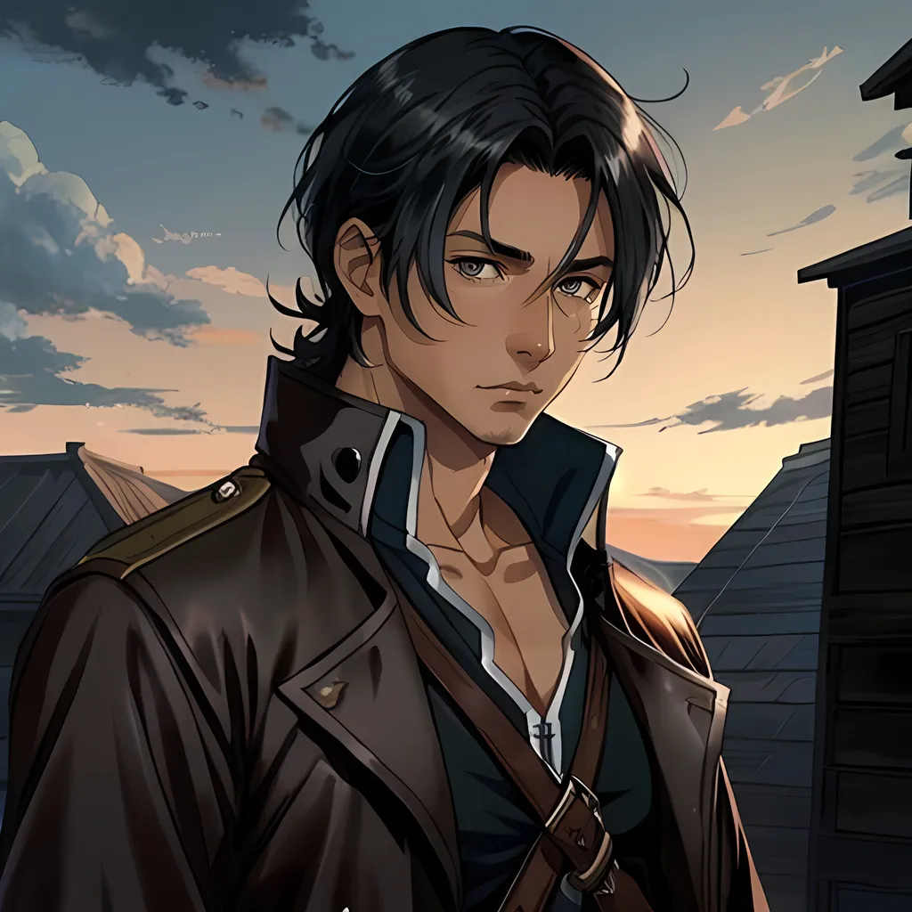 Prompt: 40 year old male pirate, black hair, grey eyes, tan skin, atmospheric color washes