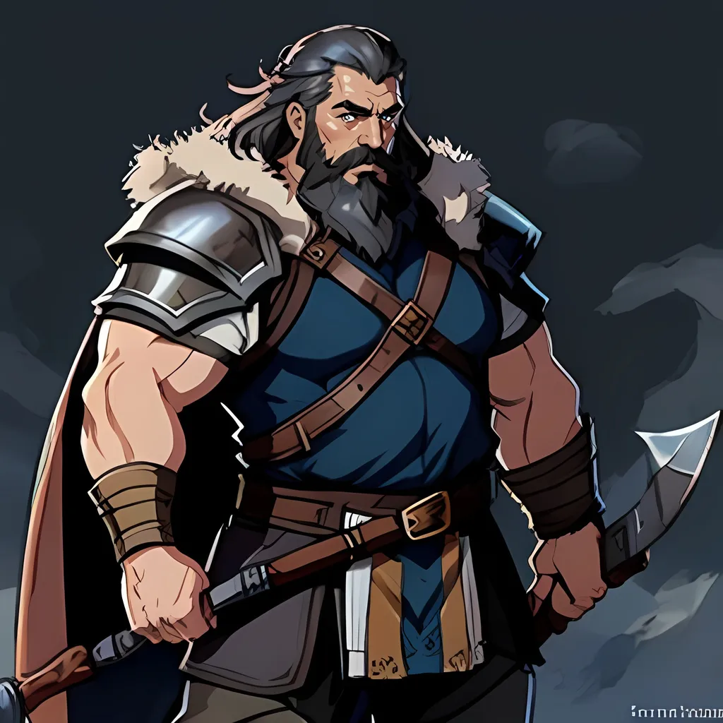 Prompt: older male dwarf barbarian, high quality, atmospheric color washes,  intimidating, facial hair, holding axe, high quality, battle armor, modest clothing, fur cape