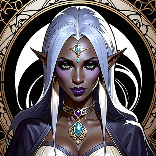 Prompt: An eldritch necromancer drow, dark elf, in <mymodel> artstyle, evil, ugly, villain, old, old age, modest, ragged