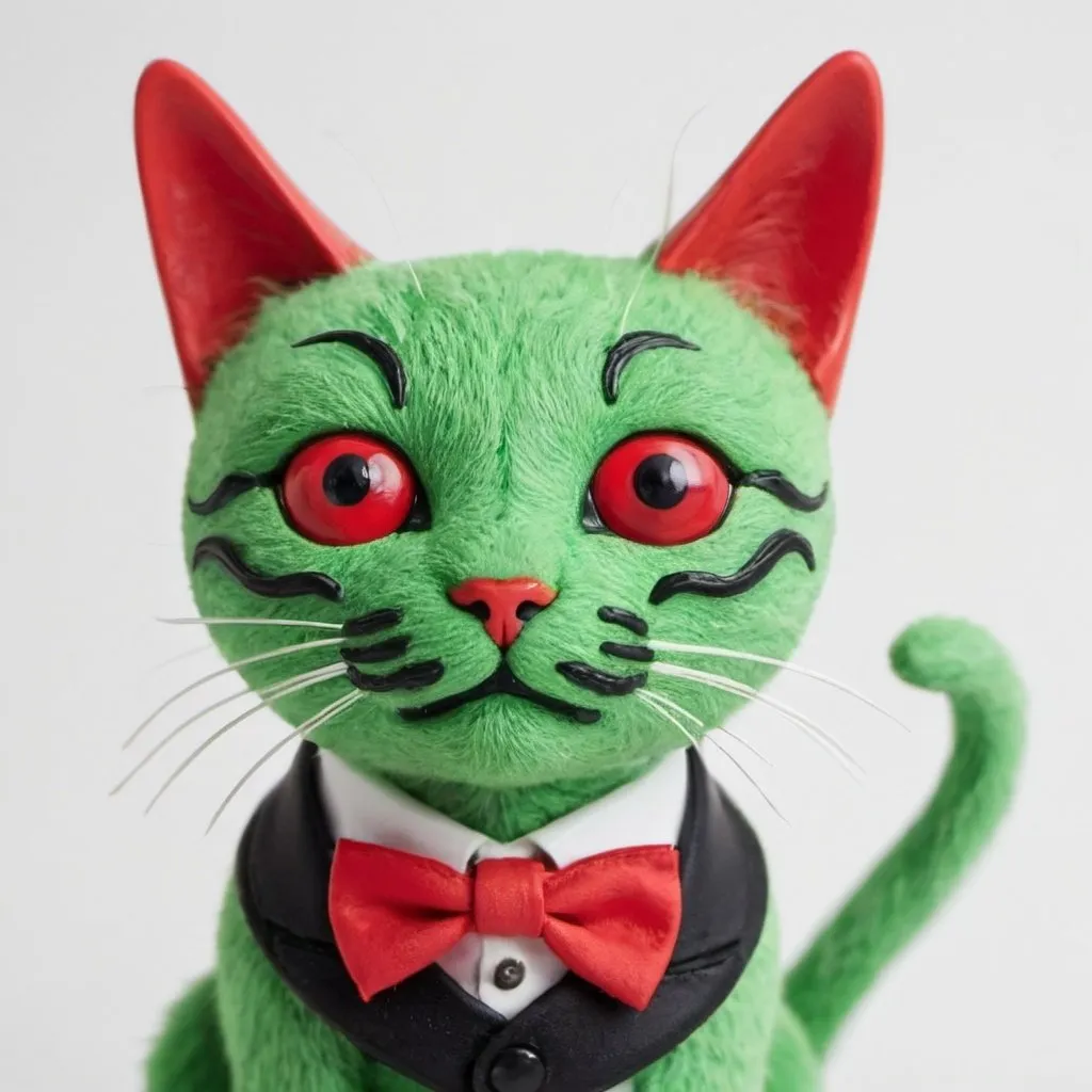 Prompt: green cat with red eyes and moustache