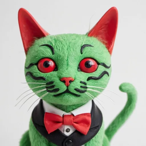 Prompt: green cat with red eyes and moustache