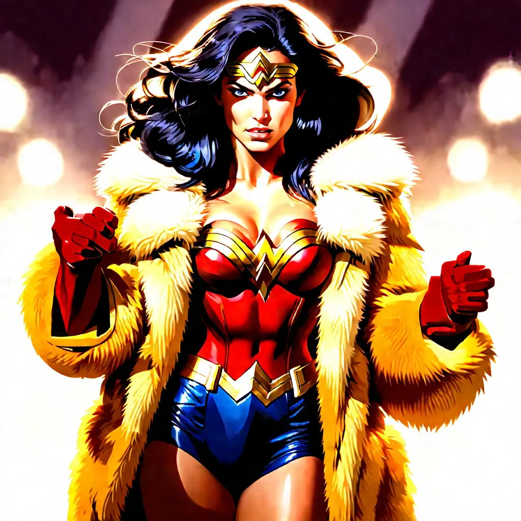 Prompt: Wonder Woman in fur coat