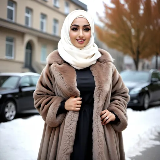 Prompt: Hijabi in fur coat