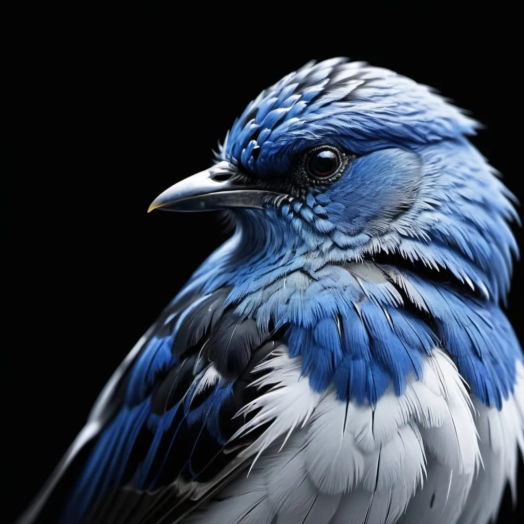 Prompt: high contrast blue bird, with no background with white and black feathers