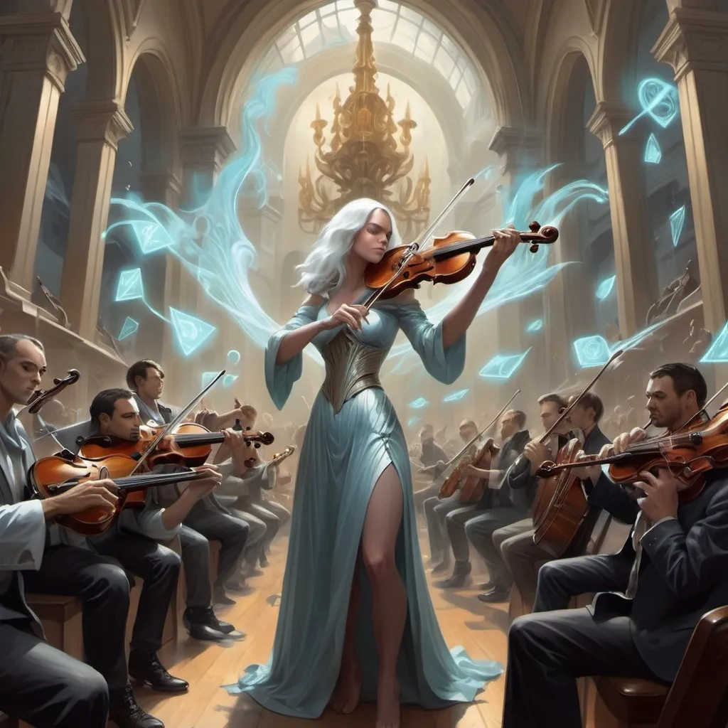 Prompt: In the Magic the Gathering Art Style of Aaron Miller. I need a musical instrument artifact that is called the great orchestra it should look ethereal