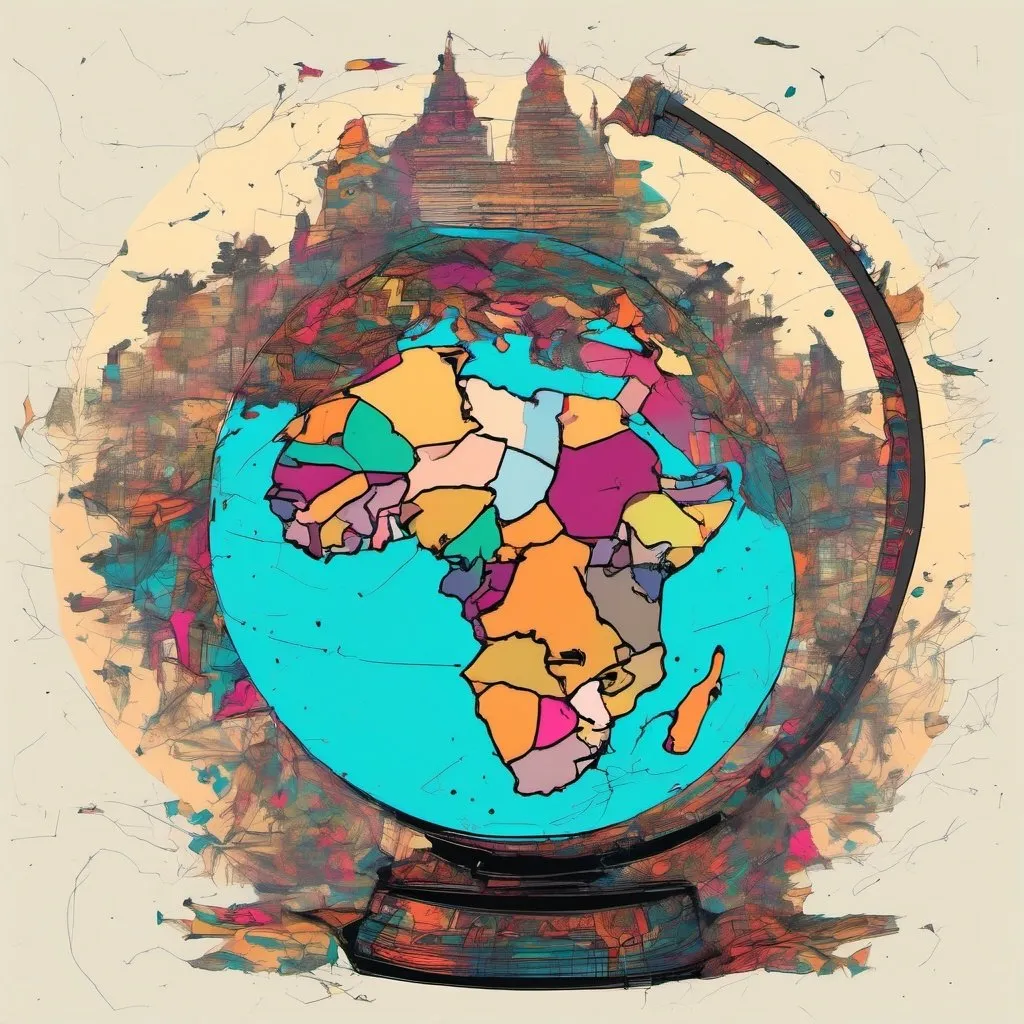 Prompt: African map inside a world globe with the traditional African artist and patterns