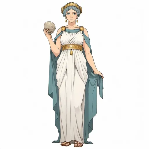 Prompt: Full body of Roman goddess Juno as a matron with a long chiton
Anime. simple colors. plain white background