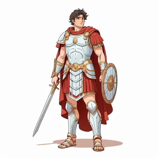 Prompt: Full body of Roman god Mars in ancient Roman armor

Anime. simple colors. plain white background