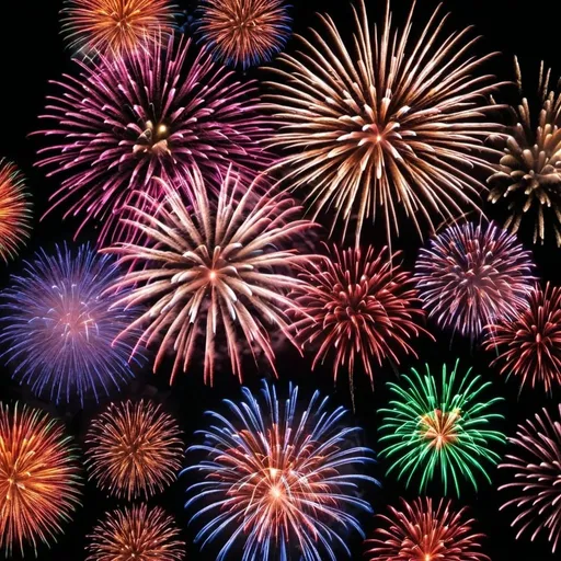 Prompt: colorful fireworks dispay 
