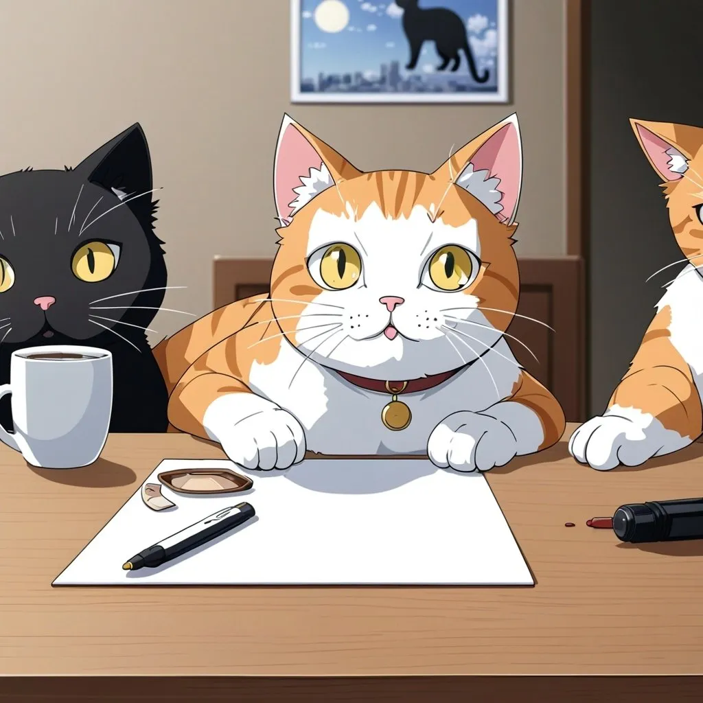 Prompt: cat anime on table