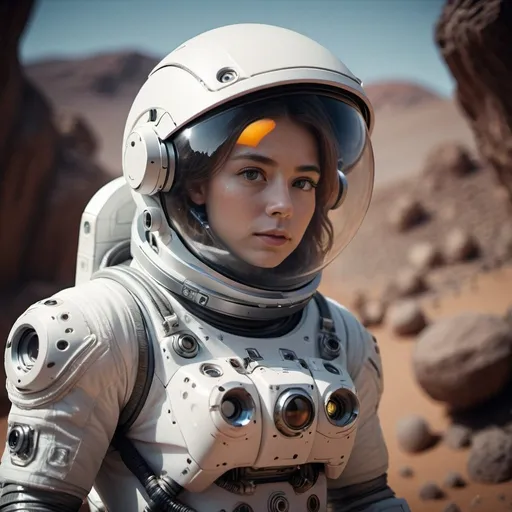 Prompt: An astronaut exploring a distant planet with a robotic companion RAW photo, (masterpiece), (extremely intricate:1.3), (realistic), cinematic lighting, detailed skin, highly detailed, extremely delicate and beautiful, 8k, soft lighting, high quality, highres, sharp focus, extremely detailed, during the day, extremely detailed eyes and face, masterpiece, cinematic lighting, (high detailed skin:1.2), 8k uhd, dslr, soft lighting, high quality, film grain, Fujifilm XT3