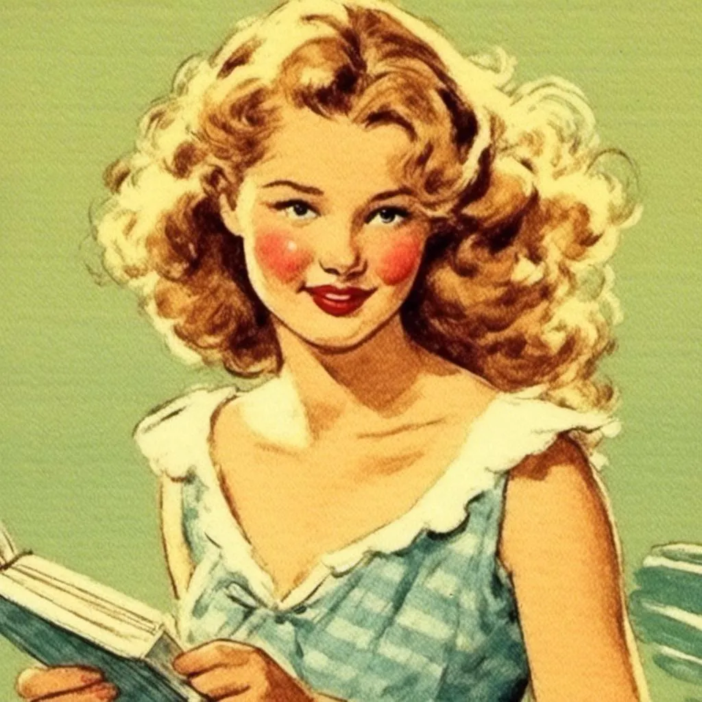 Prompt: <mymodel> handsome beautiful young woman on the first page of magazine, 50's editorial color illustration