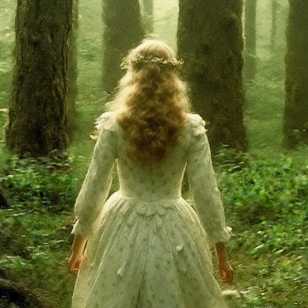 Prompt: <mymodel> female walking in the magical forest and wings start to grow out of her back