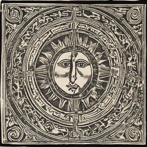 Prompt: A medieval woodcut of a Germanic sun-idol