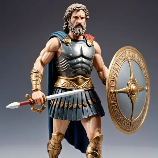 Prompt: an action figure of the greek hero, odysseus in full armor