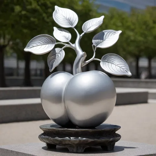 Prompt: A statue of a silver plum