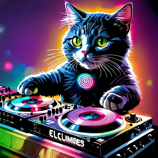 Prompt: cat DJ elumines elctric
