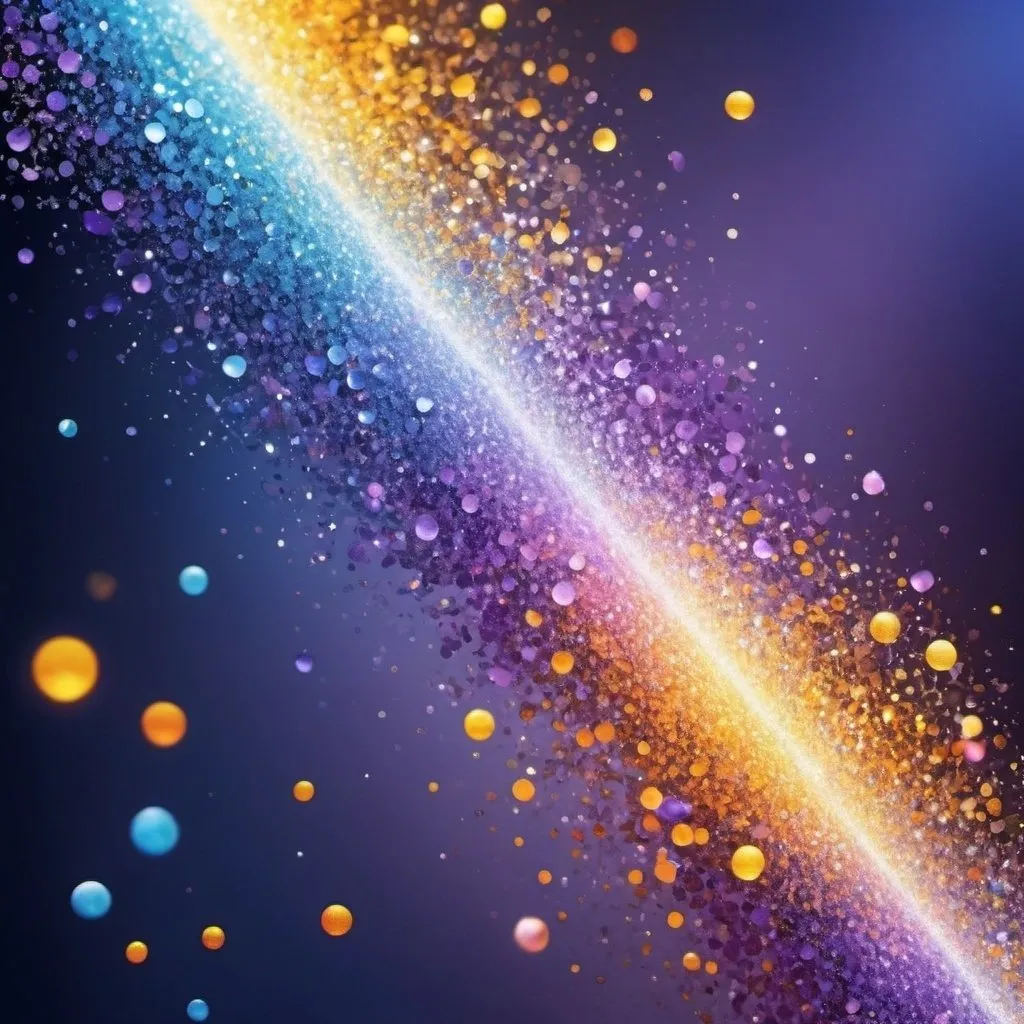 Prompt: Sparkling particles glittered through the light: refracting the light into blues and violets with orange and yellow highlights.