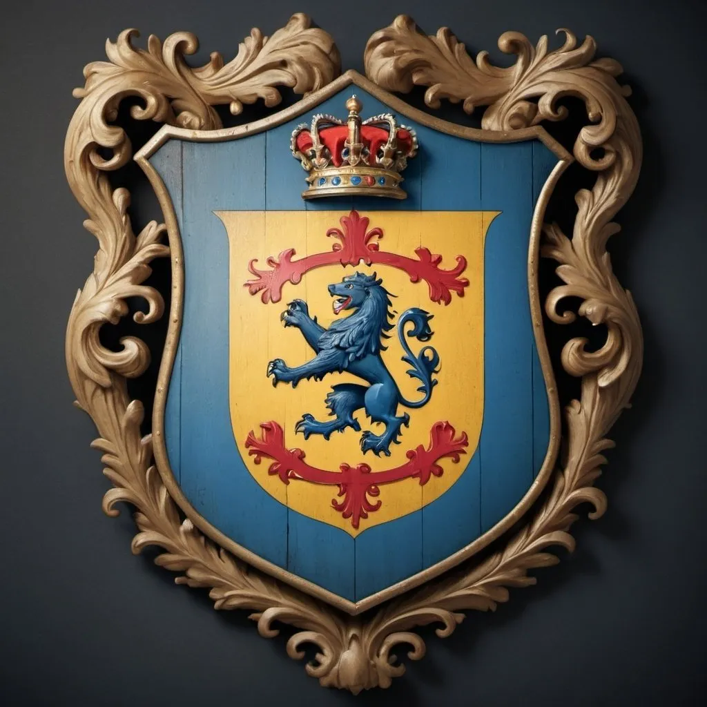 Prompt: A shield with a crest 
 and a coat of arms 
