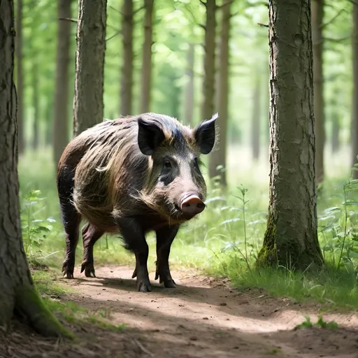 Prompt: french forest on summer with wild boar