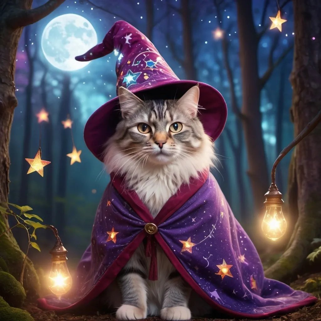 Prompt: Cat with a wizard's hat on.