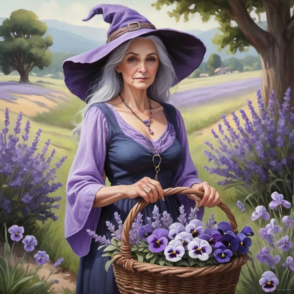 Realistic oil painting of a beautiful witch with Sil...