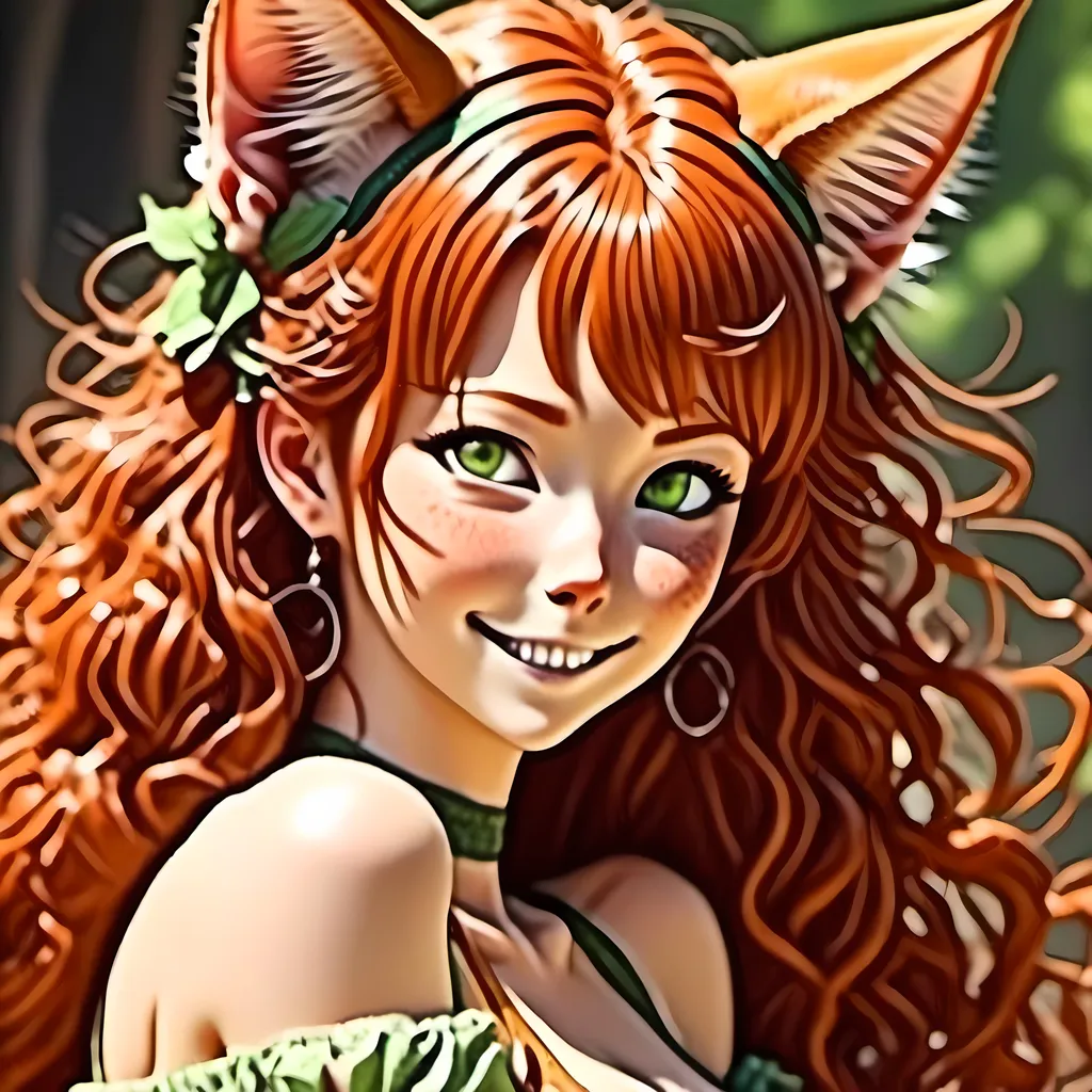 Prompt: <mymodel> Anime-style image of an older cat-eared woman), back facing camera (red hair), (detailed eyes), (alluring pose), looking back  laughing, (bright lighting), warm color scheme, (high resolution), (sensual), (detailed hair), fantasy elements, mesmerizing, captivating atmosphere, ultra-detailed, whimsical background, enchanting ambiance.