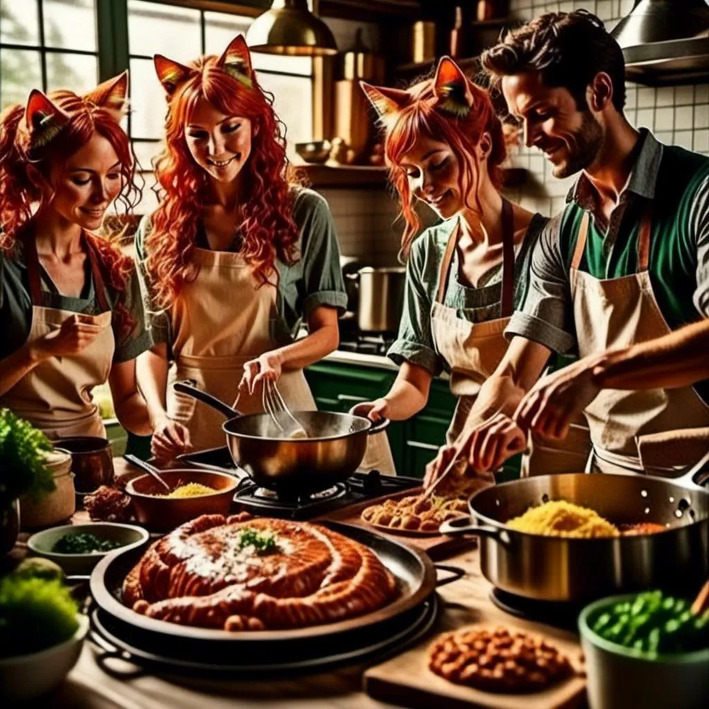 Prompt: <mymodel> Old 30's Style Commercial cooking with with friends, detailed human facial anatomy, detailed background, natural lighting, highres, professional
