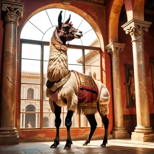 Prompt: (anthropomorphic llama, extremely godlike muscled, heroic pose, full body shot), (Renaissance art style), warm color palette, rich textures, detailed anatomy, dramatic lighting, heroic atmosphere, uplifting mood, intricate background featuring classical architecture, soft brush strokes, vivid depictions of strength and valor, highly detailed, 4K quality, evocative and timeless composition