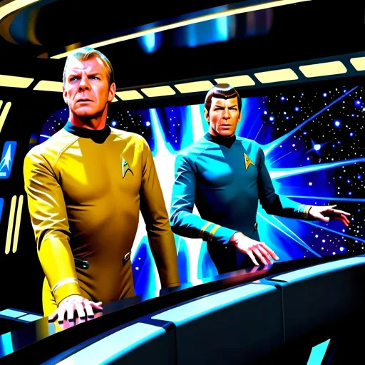 Prompt: Kirk and Spock on the Bridge of the Enterprise