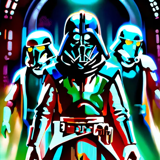 Prompt: anime style, (dark color scheme), outlaw characters from Star Wars, unique poses, rebellious vibes, high-contrast shadows, moody atmosphere, intricate details in character design, dynamic expressions, depth in lighting, (vibrant highlights), ultra-detailed artwork, dramatic ambiance, sci-fi elements, thematic background reflecting a galactic setting.