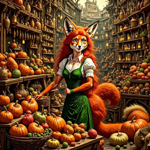 Prompt: (baroque style), woman shopping (warm color scheme), an opulent and richly adorned shopping environment, intricate details in furniture and decor, golden hues, plush fabrics, sumptuous textures, festive decorations, overflowing baskets filled with autumn bounty, glowing candlelight creating a cozy atmosphere, shoppers engaging with charming vendors, ultra-detailed, vibrant, encapsulating the spirit of Thanksgiving.