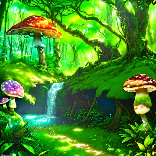 Prompt: (photorealistic style), lush Hyrule, vibrant warm colors, enchanting atmosphere, sunlight filtering through dense foliage, soft glowing mushrooms, serene winding path, magical fauna, mystical creatures peeking from behind trees, deep green foliage with golden highlights, ultra-detailed, immersive landscape, tranquil ambiance, adventurous spirit, ideal for storytelling backgrounds.