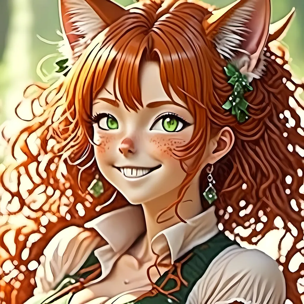 Prompt: <mymodel> Anime-style image of an older cat-eared woman), back facing camera (red hair), (detailed eyes), (alluring pose), looking back  laughing, (bright lighting), warm color scheme, (high resolution), (sensual), (detailed hair), fantasy elements, mesmerizing, captivating atmosphere, ultra-detailed, whimsical background, enchanting ambiance.