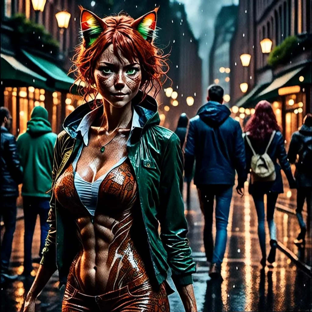 Prompt: <mymodel> dancing on a city street in the rain with friends, detailed human facial anatomy, detailed background, natural lighting, highres, professional
