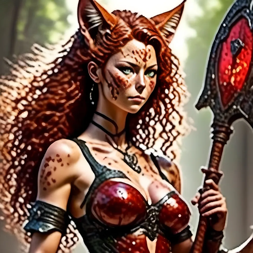 Prompt: <mymodel> (realism style), a Large well muscled battle scared warrior lady with a shield and a Battle Axe, covered in red jelly and dirt, softly lit, (high depth), ultra-detailed, harmonious composition appealing to the senses.